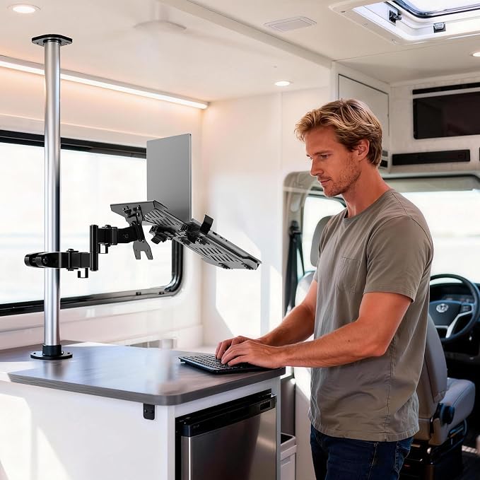 WALI Laptop Pole Mount, Adjustable Laptop Arm Holder Fits 10"-15.6" Laptops, 2-in-1 Full Motion Monitor Mount with Removable Tray, VESA 75x75 or 100x100 mm, Holds up to 15.4lbs(011ARMLPN), Black - Image 8