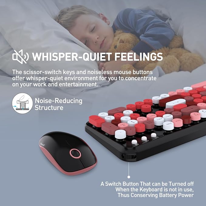 2.4GHz Wireless Keyboard and Mouse Set with Switch Button - Full-Size Keyboard - Compatible for Windows/Laptop/PC/Notebook/Smart TV and More - Black Colorful - Image 11