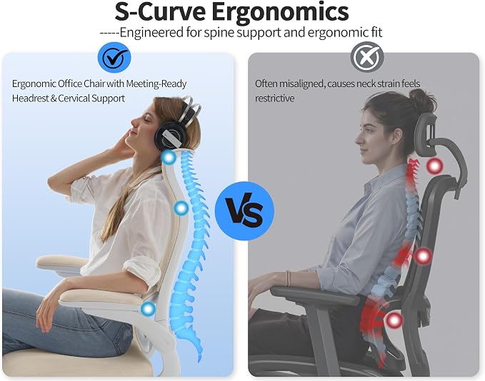 TRALT Office Chair Ergonomic Desk Chair - Gaming Chair with Lumbar Support | 330 LBS Home Office Desk Chairs , Reading Chair with Flip-up Armrests, Comfortable Computer Chairs (1, Beige) - Image 3