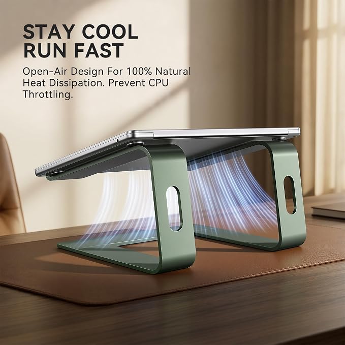 SOUNDANCE Laptop Stand, Aluminum Computer Riser, Ergonomic Laptops Elevator for Desk, Metal Holder Compatible with 10 to 15.6 Inches Notebook Computer, Green - Image 2