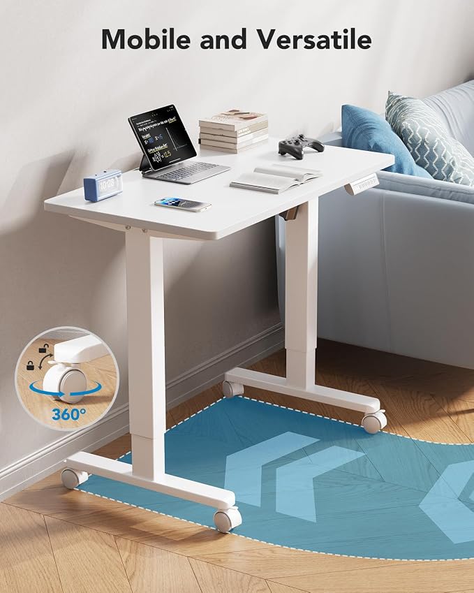 HUANUO Electric Small Standing Desk, Whole Piece Desktop, Adjustable Height Computer Desk, 4 Height Memory Settings, Sit Stand Up Desk for Home Office, 35" x 24", White - Image 7