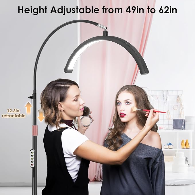 Half Moon Light for Lash Tech, Flexible Lash Lamp with Phone Holder for Eyelash Nail Art Tattoos Skincare, LED Floor Lamp Esthetician Light with 5 Color Temperatures & Brightness Setting - Image 3