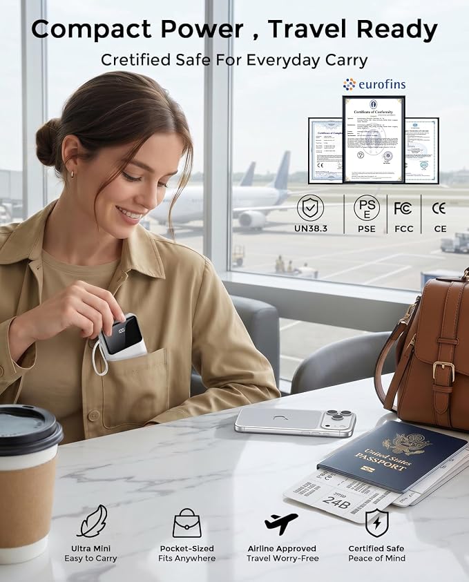 15000mAh Portable Charger Power Bank, Smaller Built-in 4 Cables White | 22.5W 50% More Capacity, 45% Smaller, Slim Travel Essential Battery Pack, 30-Min Fast Charge to 50% for iPhone/Samsung - Image 6
