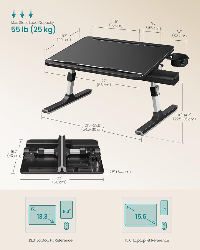 SONGMICS Bed Laptop Desk, Foldable Bed Desk for Laptop, 15.7 x 22 Inches Large Desktop, 120° Stepless Tilt, Adjustable Height, Cup Holder, Tray, Portable Bed Sofa Table, Ink Black ULLD113BC01 - Image 7