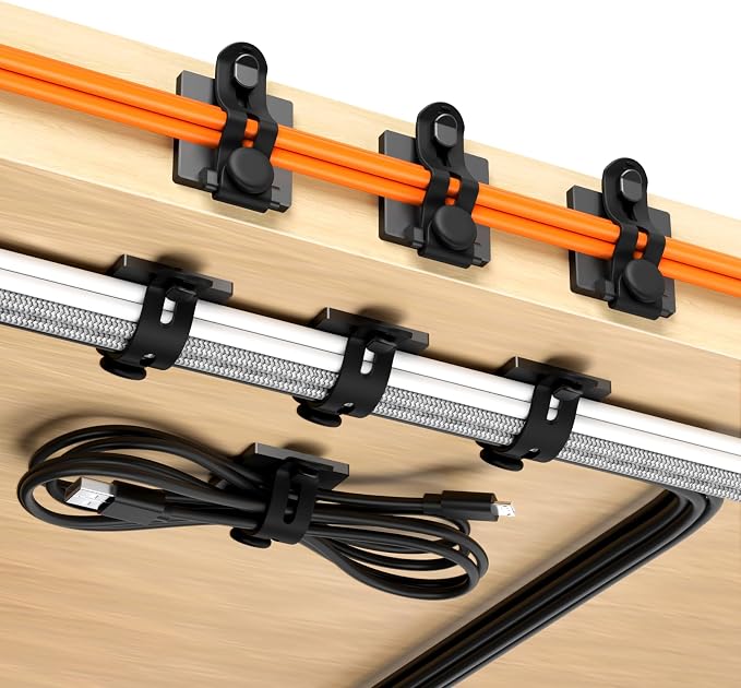 Viaky Adjustable Cable Management Under Desk,10-Pack,Adhesive Cable Clips | 10 Wire Management Holder with 10 Cable Ties & 10 Screws,5 Cable Straps,Wire Organizers for Cords Home Office Behind TV by Oneclickforallyourneeds%EF%BC%81