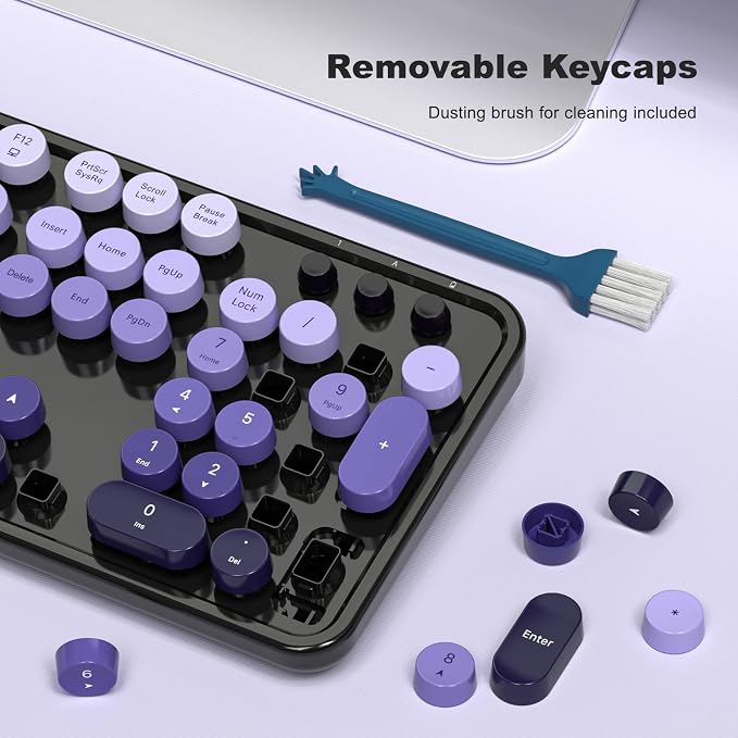Wireless Keyboard and Mouse Combo, 2.4GHz Retro Full-Size Typewriter Keyboard with Number Pad and Wireless Mouse for PC/Laptop/Desktop/Windows (Black Purple Colorful) - Image 5