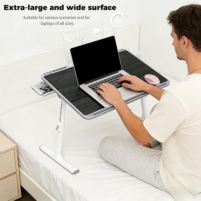 Foldable and Adjustable admireshun Laptop Bed Table with Hidden Drawer, Cup Holder, USB Voice-Controlled Night Light, Black, 23.6"x15.7", Suitable for Working, Gaming, and Other uses on Bed and Sofa - Image 4