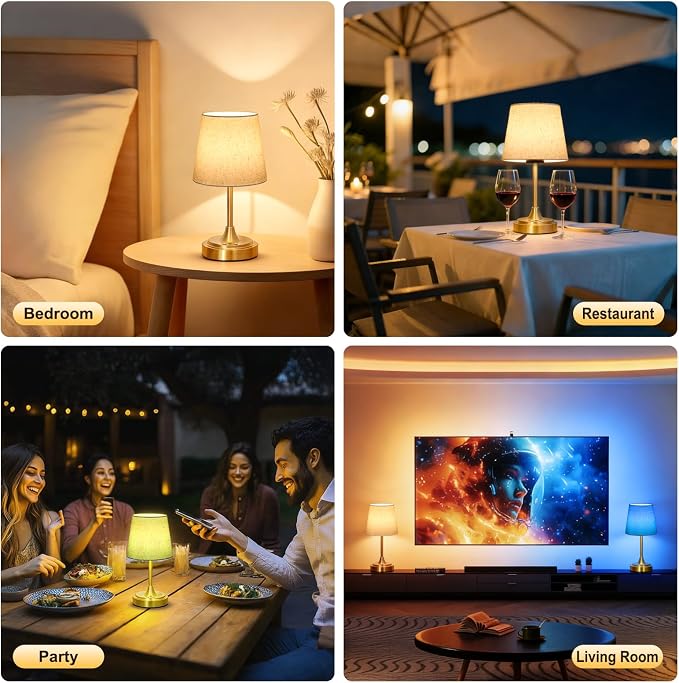 Wowag Small Cordless Table Lamp Rechargeable,5000mAh Battery Operated Desk Lamp,3 Colors & 7 RGB Stepless Dimmable,Touch Ambient Light for Bedside,Bedroom,Dining Room,Living Room,Gold,FlaxenShade - Image 9