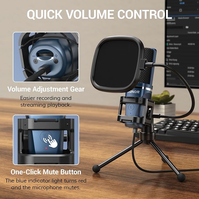 TONOR TC-777 Podcast Microphone, USB Computer Microphone, Cardioid Condenser PC Mic with Tripod Stand and Pop Filter for Podcasting, Streaming, Vocal Recording, Compatible with PC & Laptop, PS4/5 - Image 3