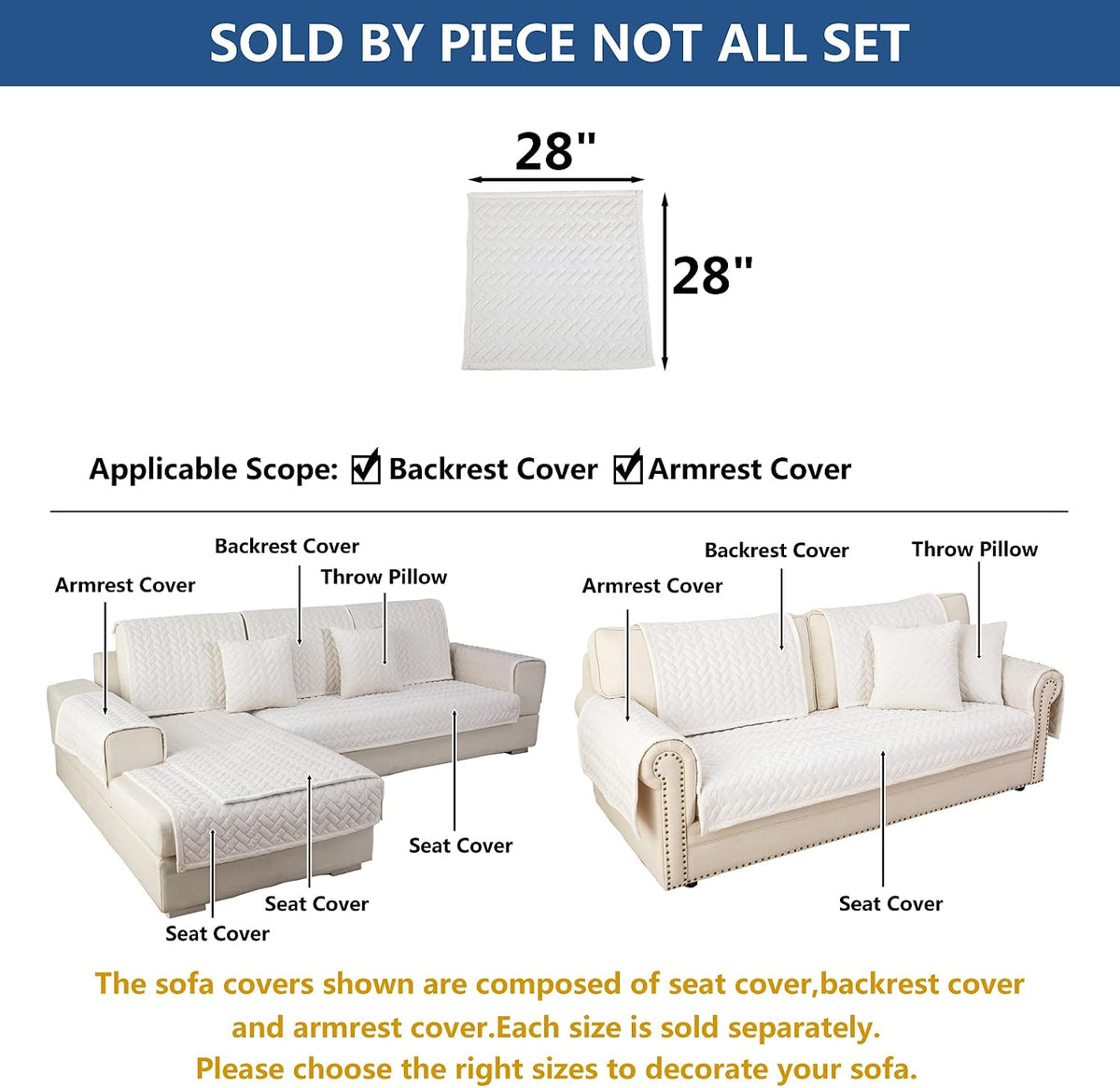 Velvet Couch Armrest Covers for Sofa,White,1PC,28''x28'' - Image 5