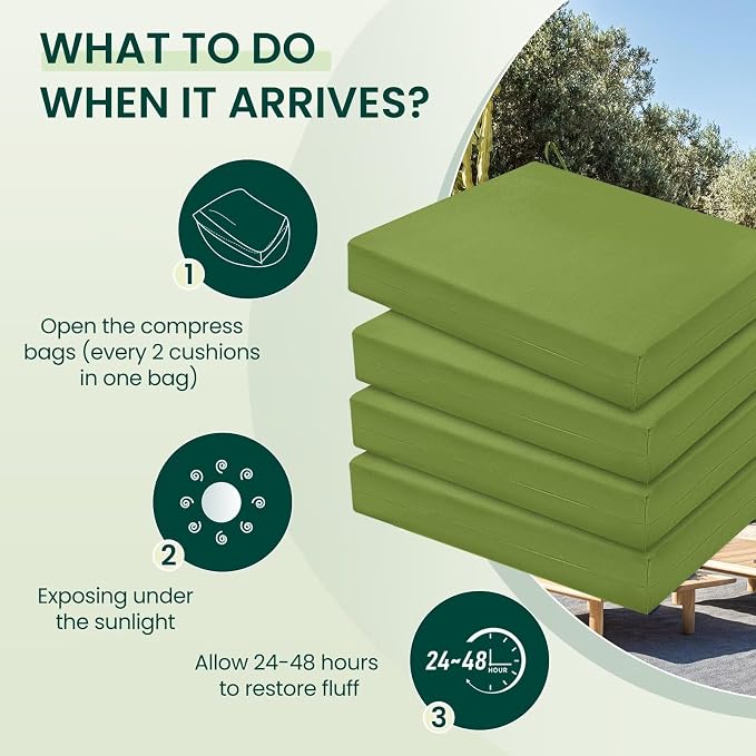 HARBOREST Outdoor Chair Cushions Set of 4, Water Resistant Patio Chair Cushions with Ties, Square Corner Outdoor Seat Cushions for Patio Furniture, 18.5"x16"x3", Grass Green - Image 5
