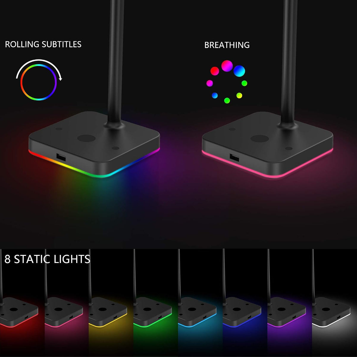 KAFRI RGB Headphone Stand with Wireless Charger Desk Gaming Headset Holder Hanger Rack with 10W/7.5W QI Charging Pad and QC 3.0 USB Port - Suitable for Gamer Desktop Table Game Earphone Accessories - Image 2