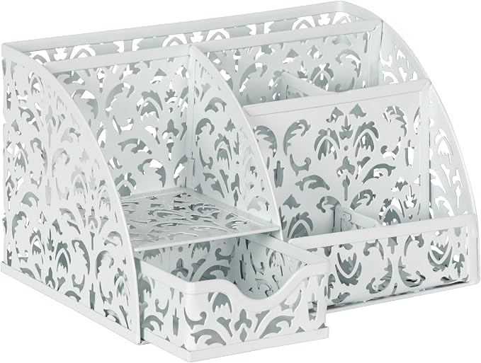 EasyPAG Desk Organizer and Pen Holder for Desk, Mesh Office Supplies Storage Caddy with Drawer for Small Space, Desktop Organizer for Home Office, White - Image 2