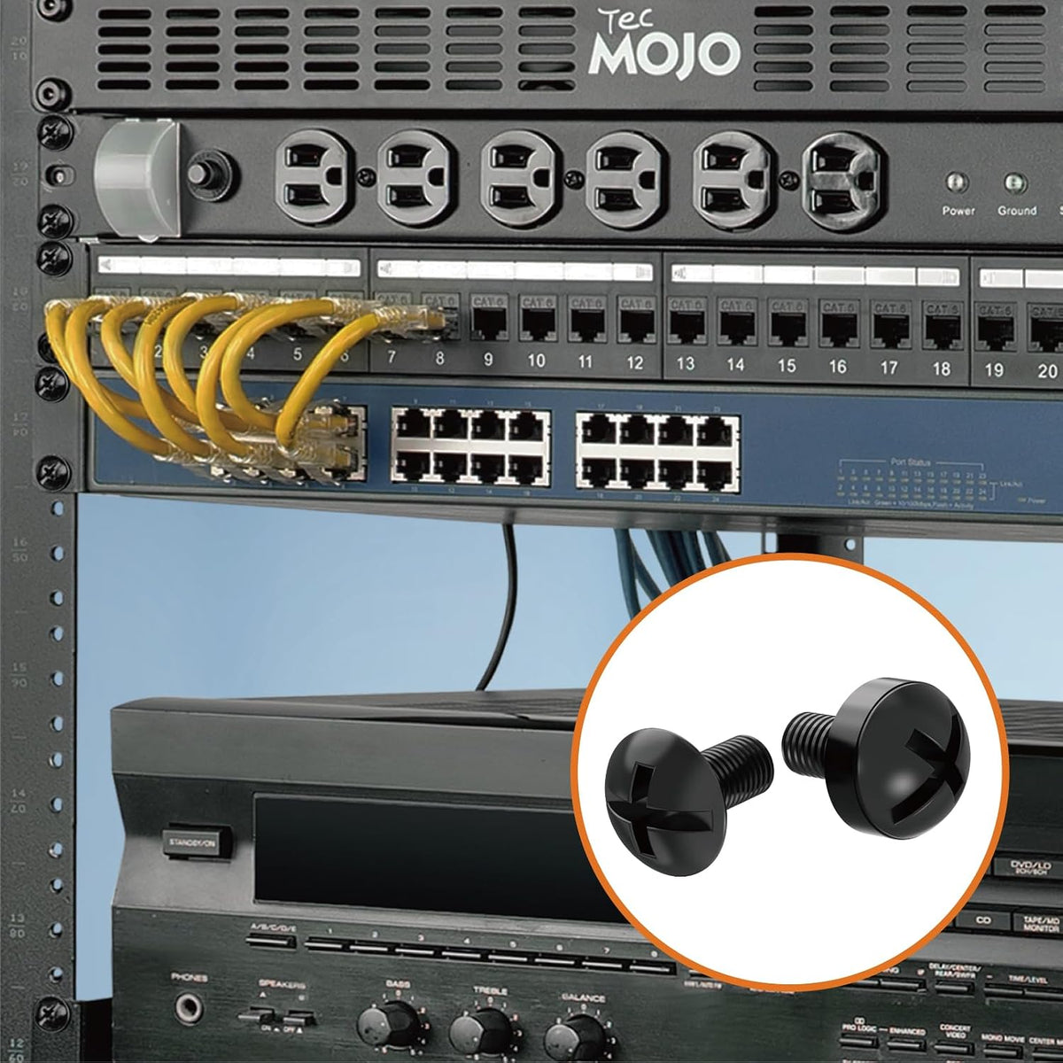 Tecmojo Rack Mount Screws Kit 50 Pack - 12-24 Rack Mount Cage Nuts, Screws and Washers, for Network Racks, Enclosures and Server Cabinets, Tapped Hole and Square Installation - Image 6