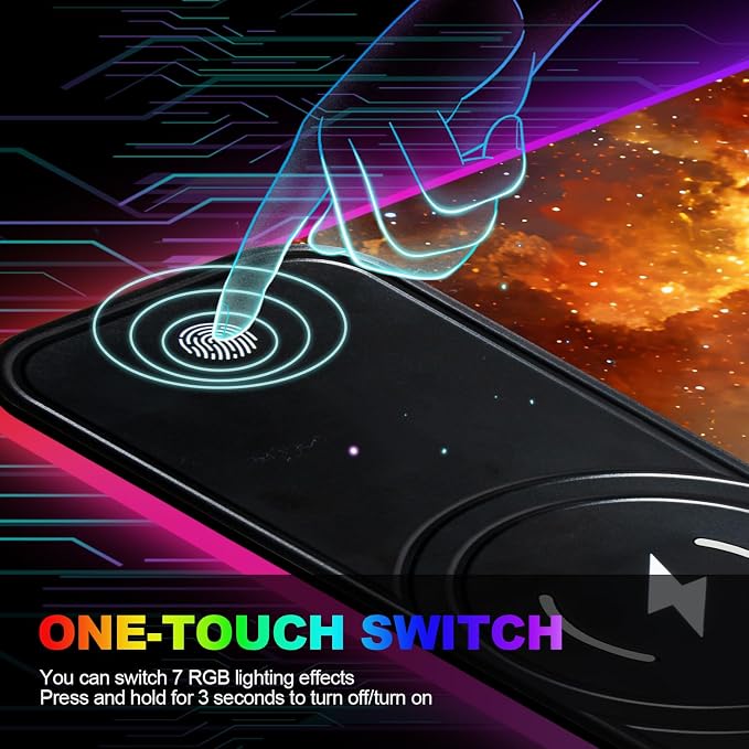 Wireless Charging RGB Gaming Mouse Pad, 31.5 x 11.8 Inch Extended Mouse Mat with Galaxy Nebula Design, LED Desk Pad with 7 Lighting Modes, Non-Slip Base for Gaming & Office - Image 7