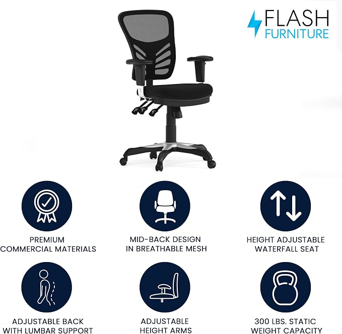 Flash Furniture Mid-Back Black Mesh Multifunction Executive Swivel Ergonomic Office Chair with Adjustable Arms - Image 4