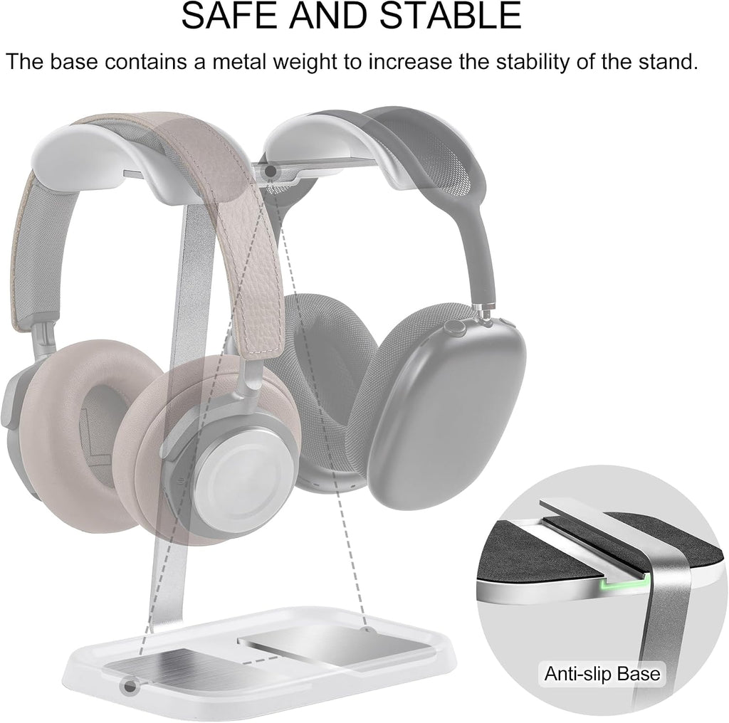Dual Headphone Stand, Double Balanced Headset Stand with Storage Tray, Heavy Base Gaming Headset Holder for Desk (White) - Image 3