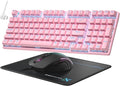 Mechanical Gaming Keyboard and Mouse, LED Backlit 98-Key Floating Keycap & 4 DPI RGB Gaming Mouse with Mouse Pad, Full Anti-Ghost Light Up Wired Computer Keyboards for MAC PC Gamer Accessories, Pink by Taiahiro