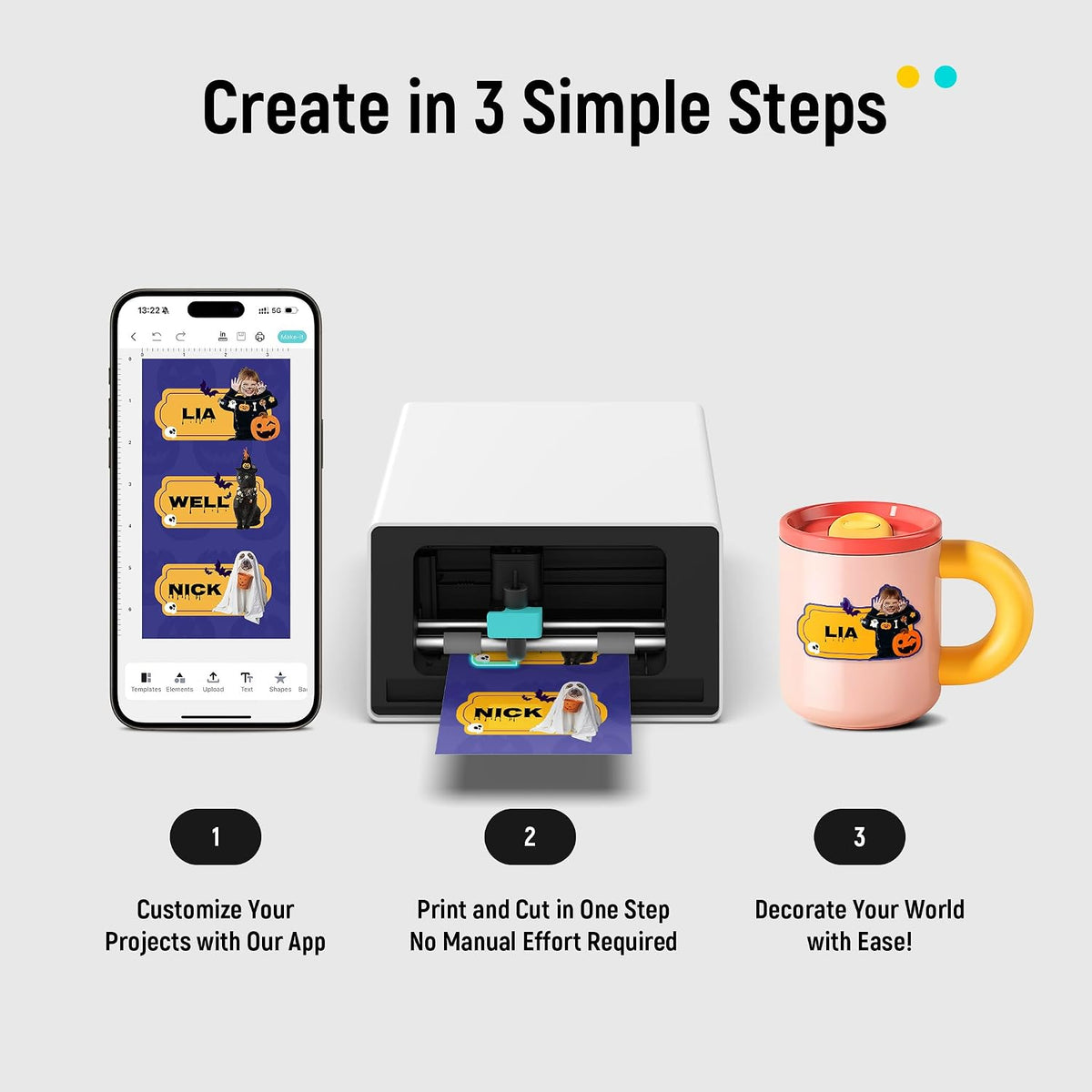 Liene PixCut S1 Color Sticker Printer & Cutting Machine - All-in-One Sticker Maker for DIY Crafts, Custom Labels & Gifts. Thermal Dye-Sublimation Photo Printer, 300 DPI, Precise AI Auto-Cutting - Image 3