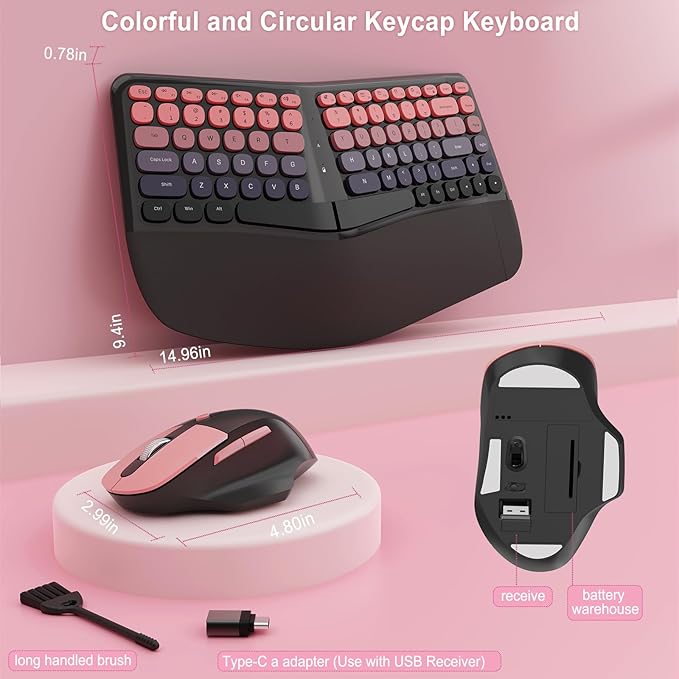 Ergonomic Wireless Keyboard Mouse, Mechanical Gaming Set with Wrist Rest | Compatible With All windows and Type C Computer,With OTG & Long Clean Bruch,Ideal for PC, Home, Office and College - Image 5
