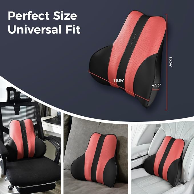 Coverado Lumbar Support Pillow for Car, Ergonomic Memory Foam Back Pillow for Office Chair, Back Cushion for Back Pain Relief, PU Leather Car Lumbar Support for Driving Seat - Image 7