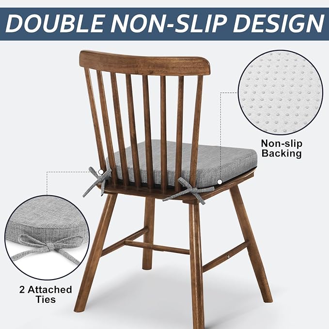 Basic Beyond Chair Cushions for Dining Chairs 6 Pack, Kitchen Chair Cushions with Ties and Non Slip Backing, 16 x 16 inches Chair Pads for Dining Chairs (Light Grey) - Image 3