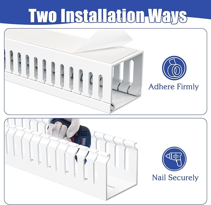 2" H x 2" W Cable Raceway, 66in Under Desk Wire Management Channel, White | Slotted Wire Duct, 4Pack, 16.5in Each, Heavy-Duty PVC Cable Management for Server Racks, Network Cables & Electrical Cabinets - Image 4