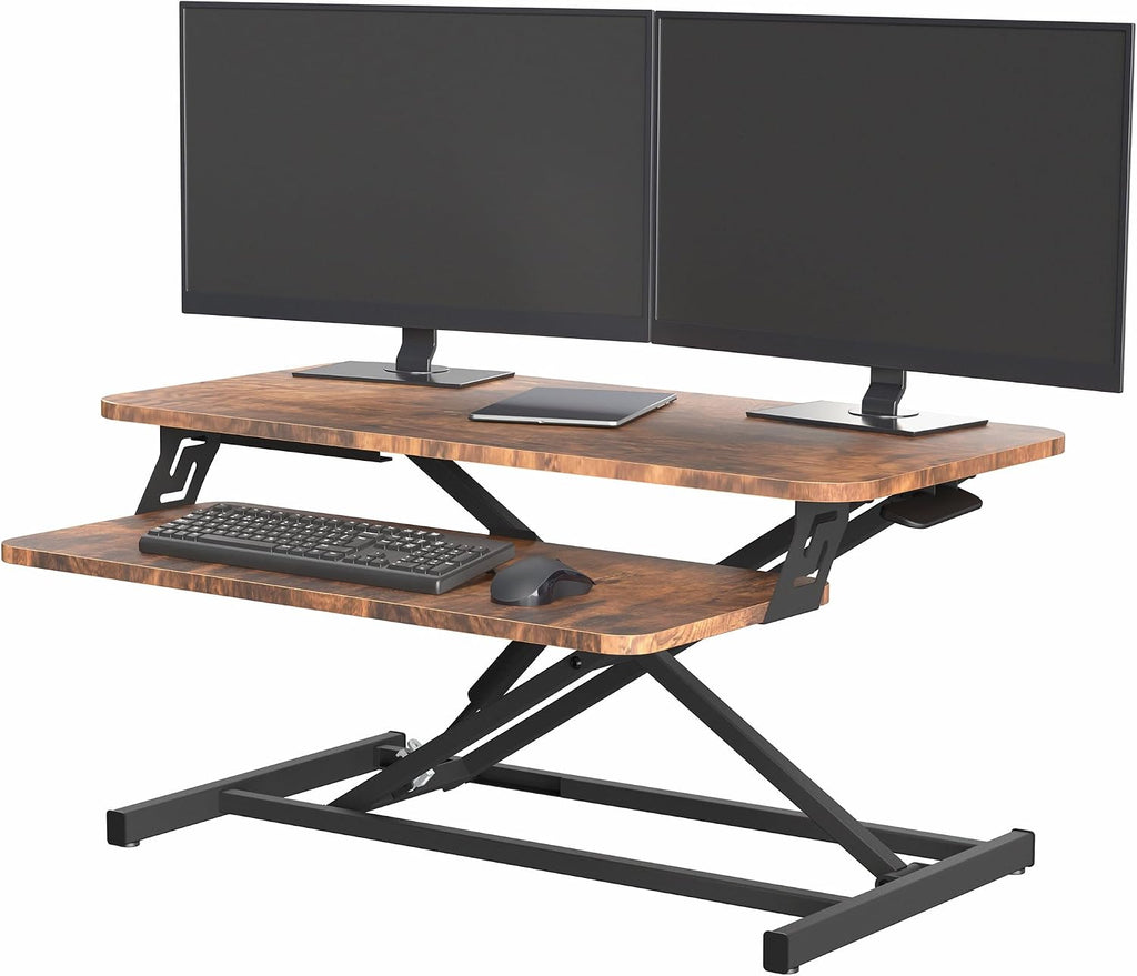 VIVO Manual Height Adjustable Standing Desk Riser, 32" Vintage Brown Top by VIVO