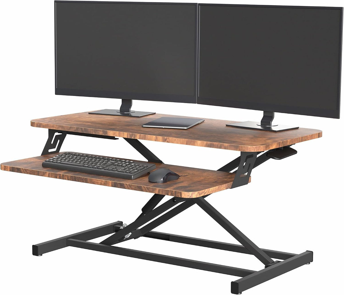 VIVO Manual Height Adjustable Standing Desk Riser, 32" Vintage Brown Top by VIVO