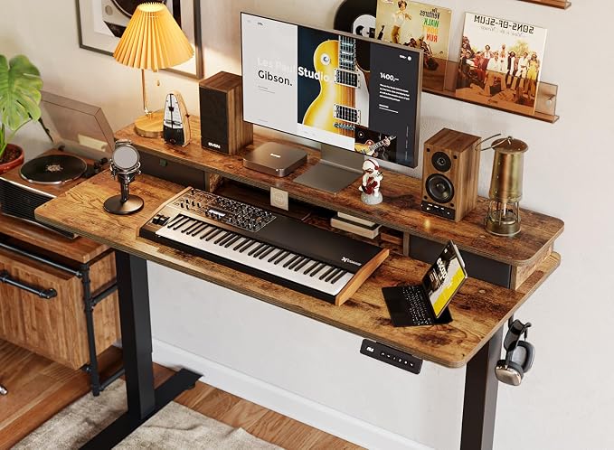 BANTI 63x28 Inch Electric Standing Desk with Dual Drawers, Stand Up Table with Storage, Adjustable Height, Deeper Wider Desktop, Black Frame/Rustic Brown Top - Image 9