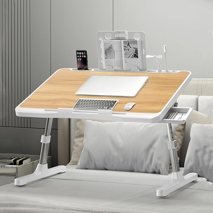 Extra Large 23 Inch Adjustable Laptop Desk for Bed | Bed Table with USB Charging Port & Storage Drawer, Portable Laptop Bed Desk Tray for Working, Reading & Eating (Yellow) - Image 6