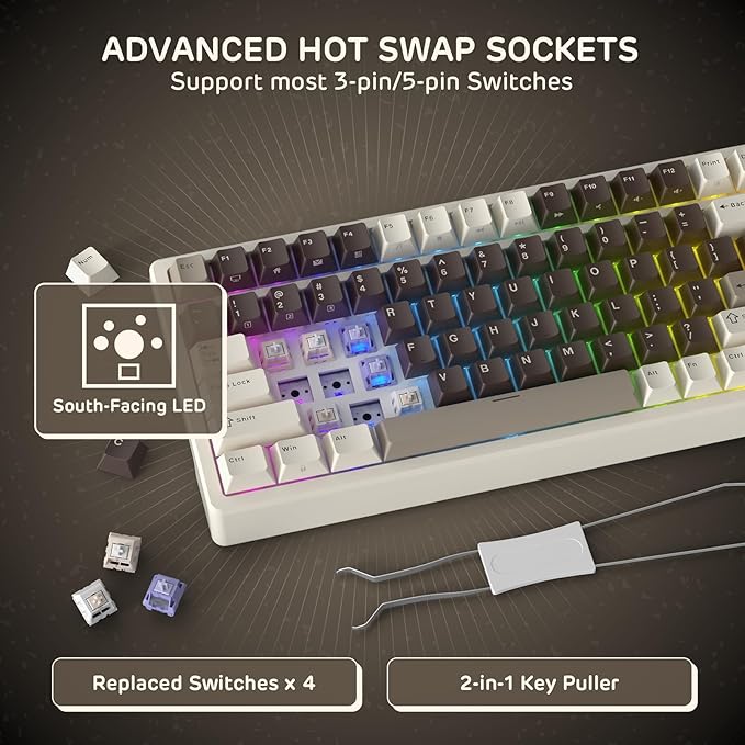 RK ROYAL KLUDGE F99 Wireless Mechanical Keyboard, Gasket Structure | 95% 100 Keys Hot Swappable RGB Gaming Keyboard, Tri-Mode BT/2.4GHz/USB-C, Pre-lubed Custom Switches, for PC/Xbox/PS4/PS5 - Image 5