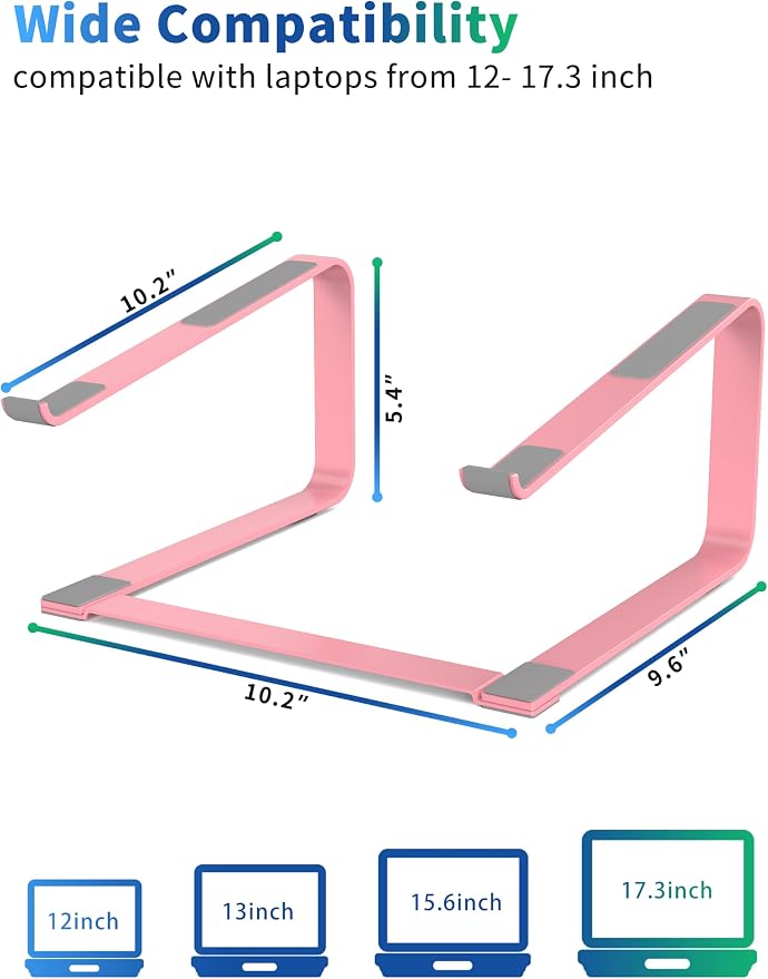 SOUNDANCE Laptop Stand for Desk, Ergonomic Metal Computer Riser for 12-17.3 Inch Laptops, Heavy Duty Stable Desktop Holder, Improves Eye Level & Workspace Organization, Pink - Image 2