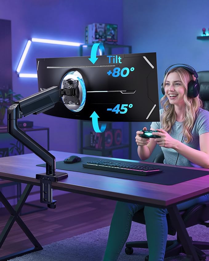 ARES WING 17-40 Inch Heavy Duty Monitor Arm with USB, Black | Fully Adjustable Monitor Mount for Ultrawide Screens up to 26.4 lbs with Clamp/Grommet Desk Mount, 75/100 Vesa Mount - Image 9