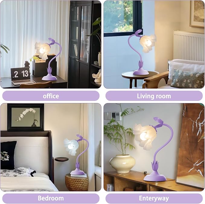 Women Bedside Table Lamps for Bedroom, Cute Flower Desk Lamp with Adjustable Flexible Gooseneck, 3 Color Temperatures Nightstand Lamp with E26 LED Bulbs, Floral Lamp for Living Room, Office,Reading - Image 7