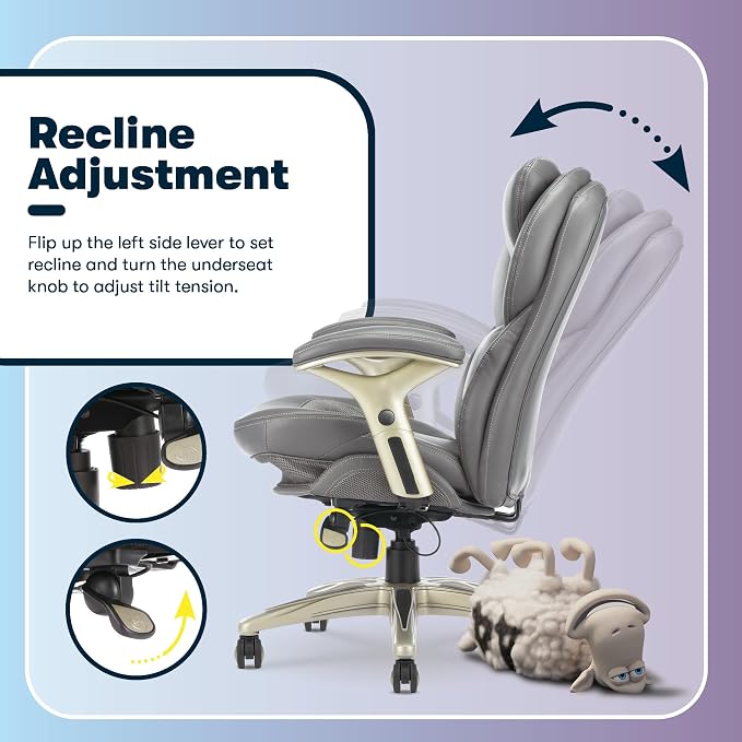 Serta Ergonomic Home Office Chair Pivot Lumbar Support, Leather Desk Chair | Claremont, Adjustable Arms, Height & Tilt, Foam Seat & Headrest Cushion, Work From Home Gaming Chair lower Back Pain, Gray - Image 9