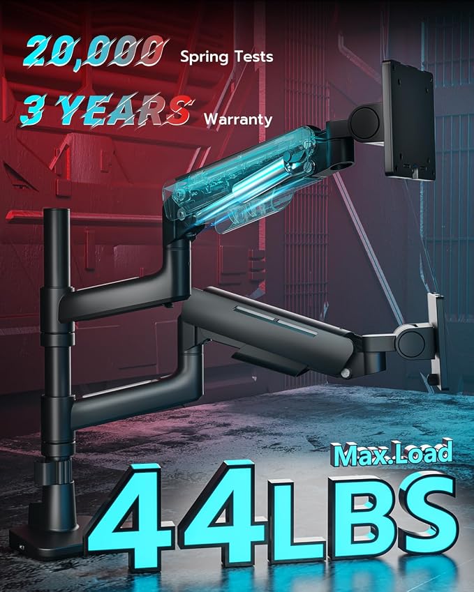 ARES WING Dual Monitor Mount with USB for 17-49 Inch Screen, Black | Ultrawide Heavy Duty Computer Monitor Arm Desk Mount for Curved Screen, Gas Spring Adjustable Vesa Stand - Image 2
