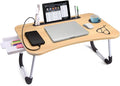 Slendor Bed Desk for Laptop and Writing with Storage, Cup Holder, Light | Fan, Pen Holder,Tablet Holder,Foldable, for Bed, Couch, Floor, Portable,Walnut by Slendor