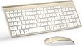 Wireless Keyboard and Mouse Ultra Slim Combo, TopMate - Gold White | 2.4G Silent Compact 2400DPI Mouse and Scissor Switch Keyboard Set with Cover, Batteries Included, for PC/Laptop/Windows/Mac by TopMate