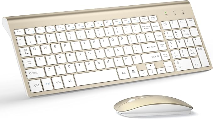 Wireless Keyboard and Mouse Ultra Slim Combo, TopMate - Gold White | 2.4G Silent Compact 2400DPI Mouse and Scissor Switch Keyboard Set with Cover, Batteries Included, for PC/Laptop/Windows/Mac by TopMate