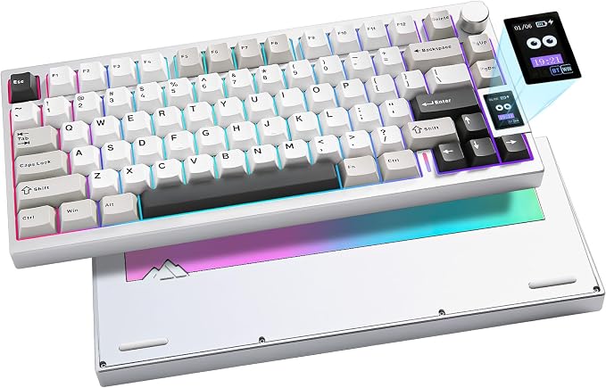 YUNZII AL80 75% Wireless Aluminum Mechanical Keyboard(Silver,Cocoa Cream) | QMK/VIA, Smart LCD Display and Knob, Hot Swap, Gasket Structure, BT/2.4G/USB-C, RGB Keyboard for Gaming/Win/Mac by YUNZIIMECHANICALKEYBOARD