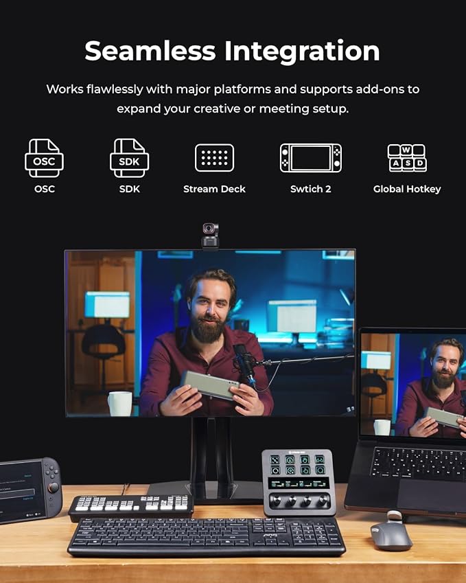 OBSBOT Tiny 3 4K PTZ Webcam 1/1.28" CMOS, W Smart Remote 2 | 50MP HDR 4K@30fps 1080p@120fps Spatial Audio Tri-Mic Voice/Gesture Control AI Tracking 2.0 Streaming, Meeting, Gaming - Image 9