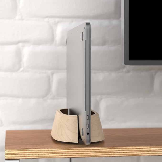 HumanCentric Vertical Laptop Stand in Maple Wood, Adjustable | Upright Adjustable Holder & Dock, Laptop Vertical Stand Fits MacBook Pro and Other Laptops .5" to 1.5", Clamshell Compatible - Image 9