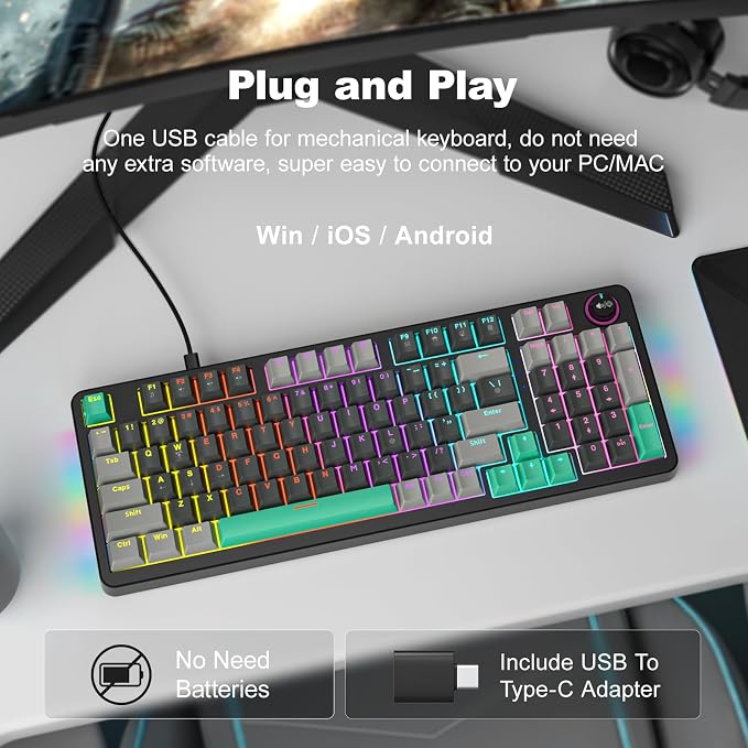 AK96 Mechanical Keyboard Smart Display & Knob, Top Mount 96% Wired Mechanical Keyboard USB-C, Hot Swappable, Software Support, Creamy Sounding, 96 Keys (Black) - Image 2