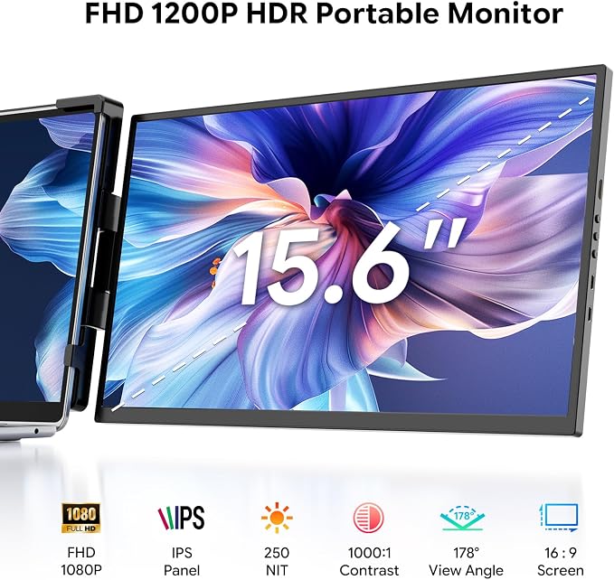15.6" FHD 1080P Laptop Screen Extender for 13"-17" Laptop Portable Monitor | Dual Travel Screen Monitor IPS Plug & Play, Laptop Screen Monitor Extender Compatible with Windows/Mac/Android & Chrome OS - Image 2