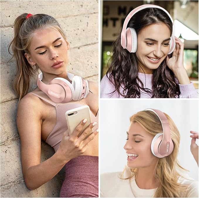 Wireless Bluetooth Headphones Over Ear 65H Playtime HiFi Stereo Headset with Microphone and 6EQ Modes Foldable Bluetooth V5.3 Headphones for Travel Smartphone Computer Laptop Rose Gold | 65H Playtime 6EQ Modes Foldable Bluetooth Headset with Microphone... - Image 7