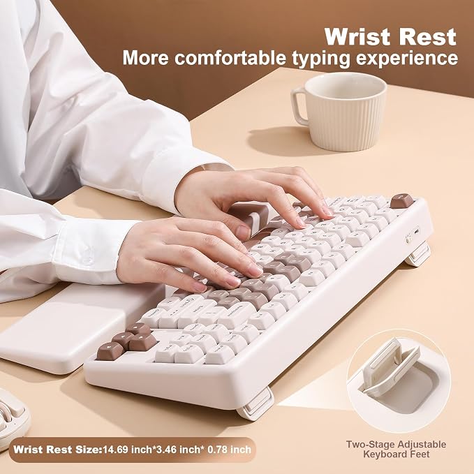 YUNZII B87 TKL Wireless Mechanical Keyboard (Brown Heart,Cocoa V2) | QMK/VIA, Wrist Rest, CreamyTyping, Cute MOA Keycaps, Gasket Mount, Hot Swap, RGB Backlit, NKRO, BT/2.4G/USB-C, for Win/Mac - Image 9