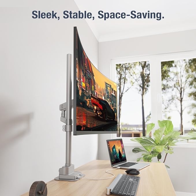 AVLT Single 40 Inch Monitor Arm Pole Top Mount with USB-C&A Ports - Gray | Supports 26.4 lbs (12kg), Ultrawide screen fit, VESA Compatible, Tilt, Swivel, Rotate, Ergonomic adjustable height, Durable - Image 5