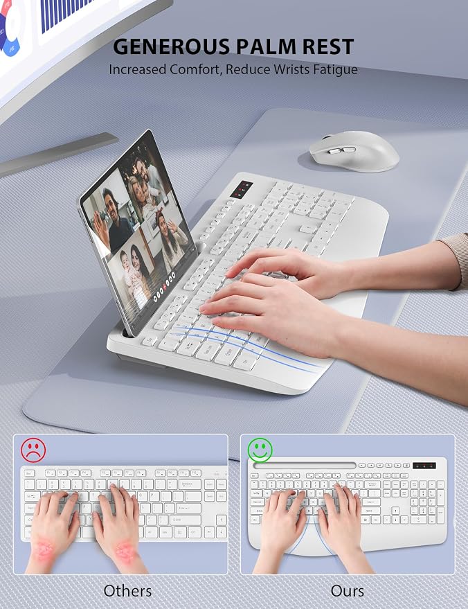 Wireless Keyboard and Mouse Combo - Full-Sized, Ergonomic Wrist Rest | Phone Holder, Sleep Mode, 2.4G Quiet Keyboard for PC Laptop, Trueque KM23 Complete Work Setup for Office or Home - Image 3