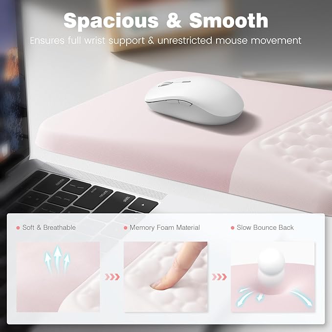 Ospelelf Ergonomic Mouse Pad and Keyboard Wrist Rest, Typing Wrist Pad with Support, Desk Mousepad Set for Office, Pink - Image 2
